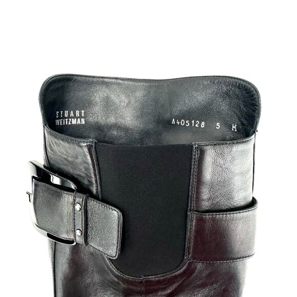 Stuart Weitzman Black Over The Knee Tall Boot Block Heels Platform Sz 5M Leather - Picture 6 of 13